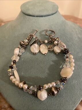 Tres Jolie Accessories Freshwater Pearl & Crystal Multi-Strand Bracelet Crystal